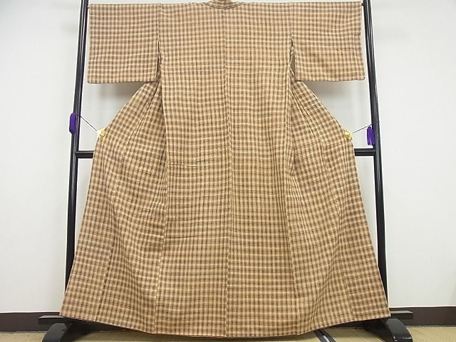 平和屋本店●極上 国指定無形文化財 丹波布 胴抜き仕立て 格子柄 逸品4s704