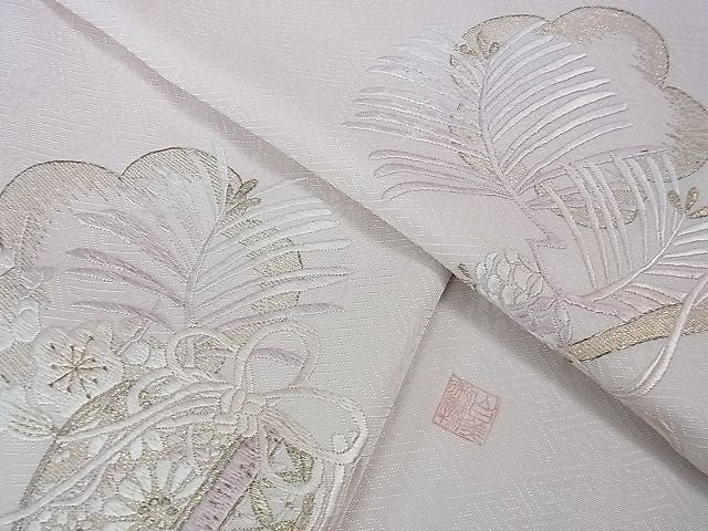 平和屋本店●極上 山口美術織物 皇室 伊勢神宮御用 西陣織 訪問着 総刺繍 鬘帯仕覆松梅文 薄桜色地 金糸 逸品 DZAA0131kh5