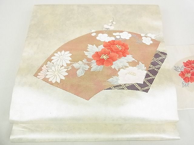 平和屋着物◎九寸名古屋帯 地紙重ね枝花文 金糸 逸品 DAAA3463rt