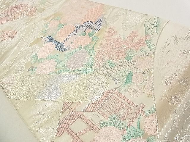 平和屋着物◎六通柄袋帯 唐織 風景孔雀花文 金銀糸 逸品 DAAA3472rt