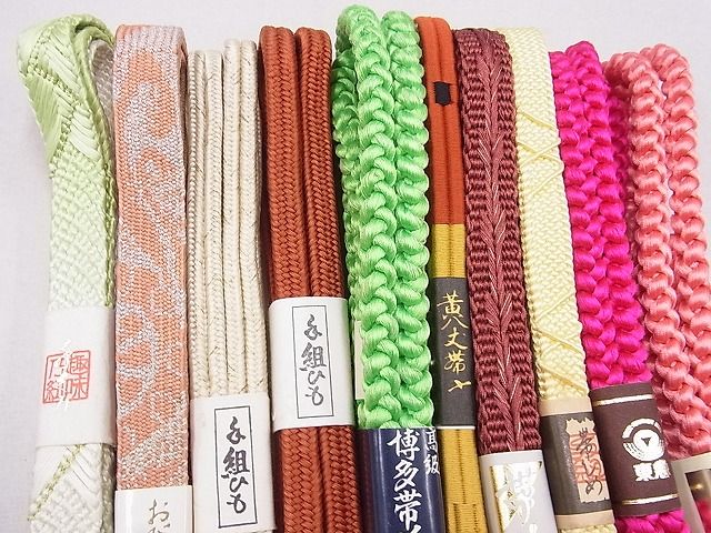 平和屋本店■和装小物 帯締め10本 全て未使用 高麗組 冠組 黄八丈 平組・丸組 金糸 東急百貨店扱い 未使用 DZAA10969kh5