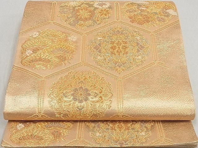 平和屋着物◎六通柄袋帯 亀甲鳳凰吉祥花文 金糸 逸品 DAAA0668ea