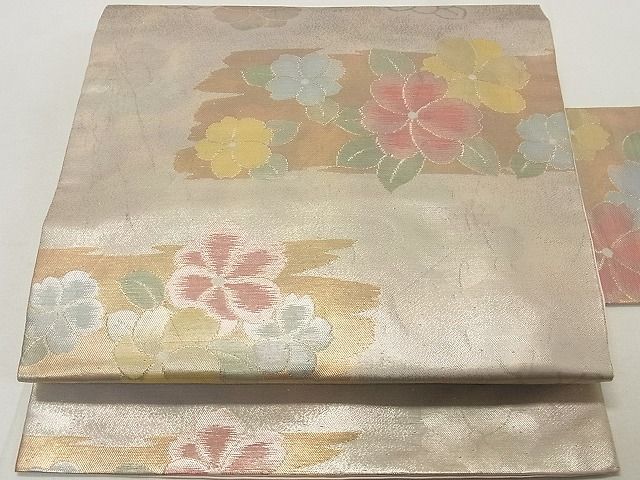 平和屋着物◎九寸名古屋帯 草花文 金銀糸 逸品 DAAA0731ea