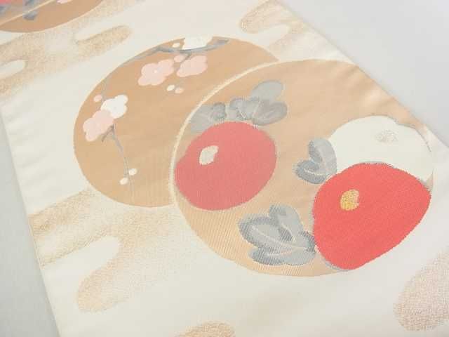 平和屋着物◎六通柄 本袋帯 草花丸文 金糸 逸品 DAAA2365mz