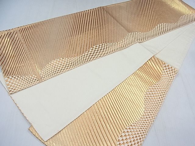 平和屋着物◎六通柄袋帯 よろけ縞 金糸 逸品 CAAC8168nb