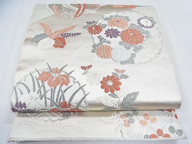 平和屋着物◎六通柄袋帯 唐織 雪輪花文 銀糸 逸品 CAAC8172nb