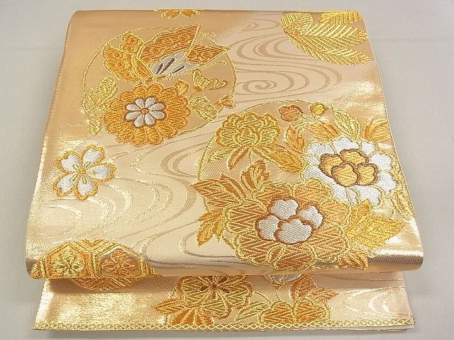 平和屋着物◎六通柄袋帯 流水花蝶文 金銀糸 逸品 DAAB1295jm