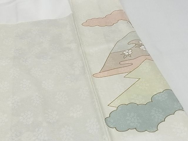 平和屋本店■極上 皇室献上作家 藤井寛 訪問着 駒刺繍 彩の宴 風景草花文 金彩 反端付 象牙色地 正絹 逸品 未使用 KAAA0710kk4