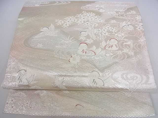 平和屋着物◎六通柄袋帯 流水鴛鴦花文 銀糸 逸品 DAAA4894ar