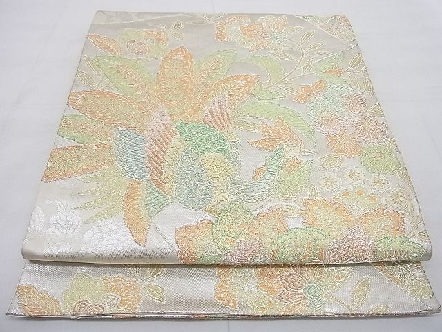 平和屋着物◎六通柄袋帯 孔雀更紗花唐草文 金銀糸 逸品 BAAC4182ac