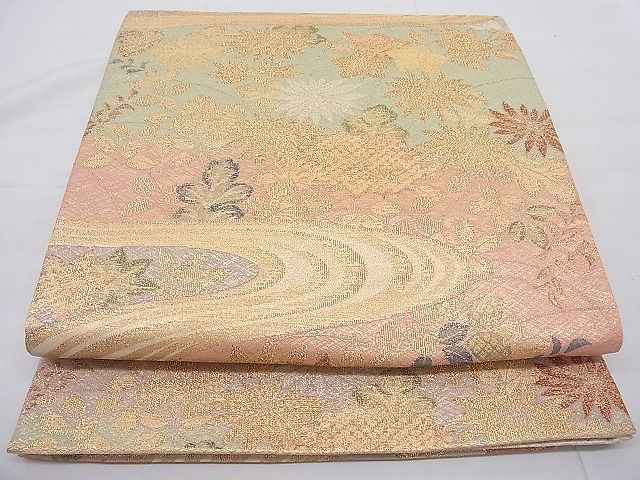 平和屋着物◎六通柄袋帯 流水草花文 金糸 逸品 BAAC4198ac