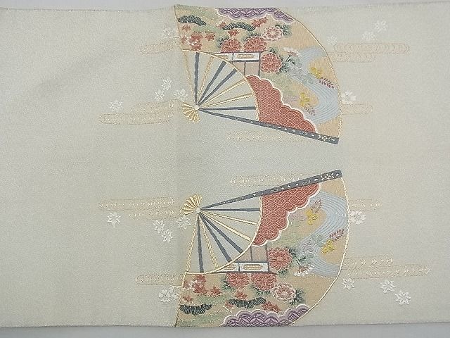 平和屋着物◎太鼓柄袋帯 唐織 エ霞扇面吉祥花文 金糸 逸品 BAAD1662du