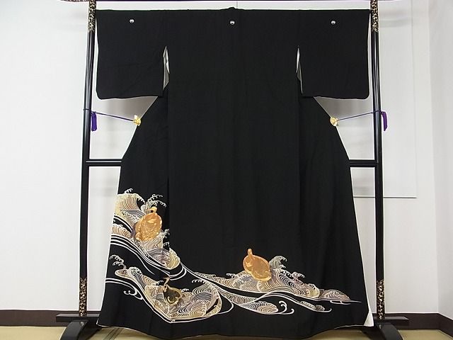 平和屋着物■豪華黒留袖 駒刺繍 立波鶴文 金銀彩 逸品 CAAC5237rv