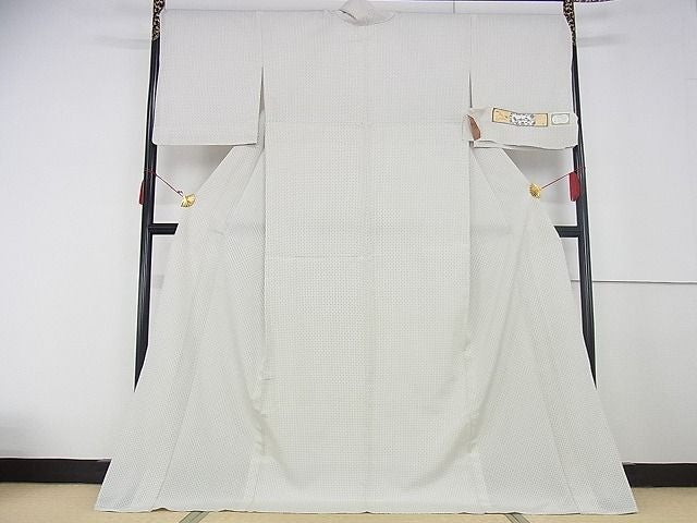 平和屋本店■極上 やまだ織 本塩沢 雪の中のきれ 単衣 格子 証紙付き ロング丈 正絹 逸品 KAAA0793kk4