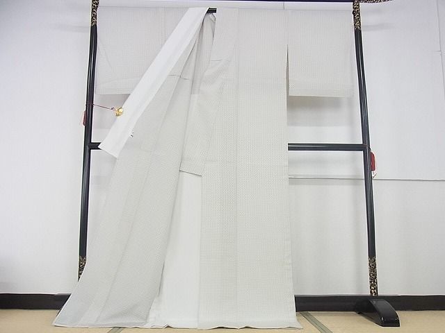 平和屋本店■極上 やまだ織 本塩沢 雪の中のきれ 単衣 格子 証紙付き ロング丈 正絹 逸品 KAAA0793kk4