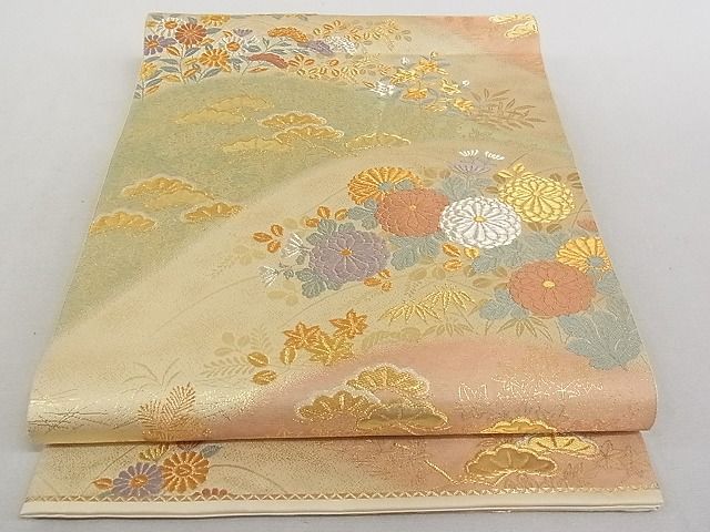 平和屋着物◎六通柄袋帯 唐織 草花文 金銀糸 正絹 逸品 AAAE0059Apf
