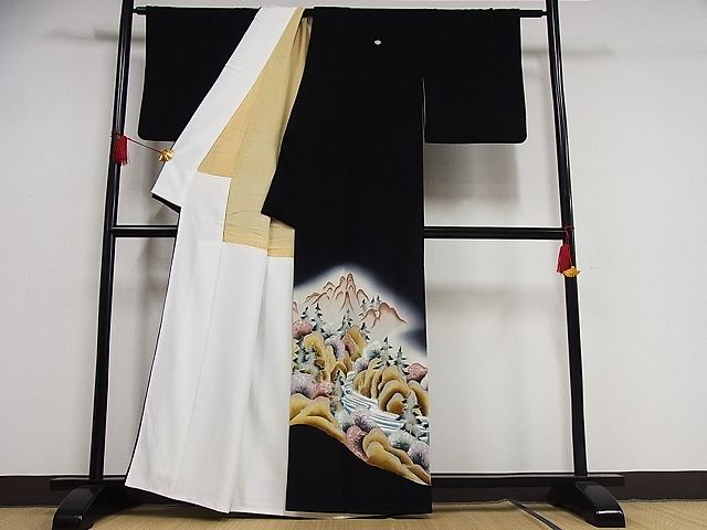 平和屋着物■豪華黒留袖 遠山樹林文 暈し染め 金彩 正絹 逸品 AAAE4013Bph