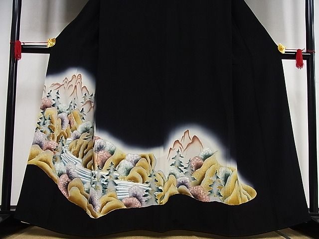 平和屋着物■豪華黒留袖 遠山樹林文 暈し染め 金彩 正絹 逸品 AAAE4013Bph