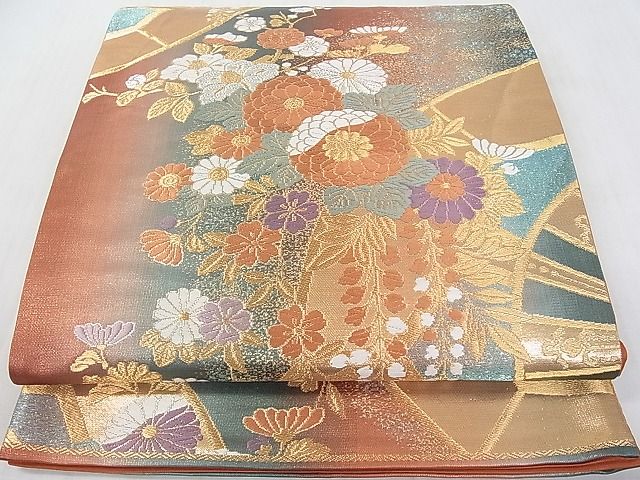 平和屋着物◎六通柄袋帯 源氏車花文 金糸 逸品 DAAA6657ya