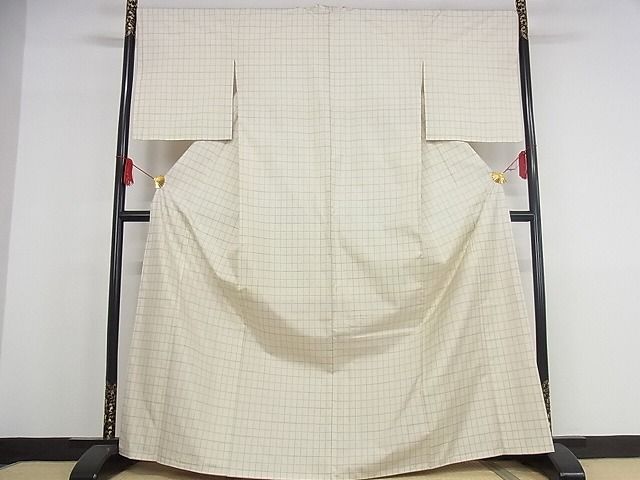 平和屋本店●極上 本場大島紬 白大島 一元絣 格子 正絹 逸品 未使用 KAAA0891kk4