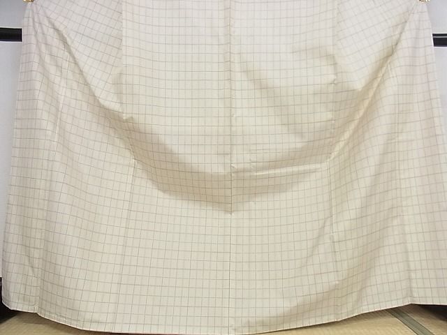 平和屋本店●極上 本場大島紬 白大島 一元絣 格子 正絹 逸品 未使用 KAAA0891kk4