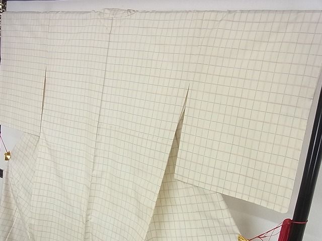 平和屋本店●極上 本場大島紬 白大島 一元絣 格子 正絹 逸品 未使用 KAAA0891kk4