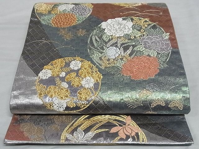 平和屋着物□六通柄袋帯 唐織 花丸文 金銀糸 正絹 逸品 AAAD3776Asx