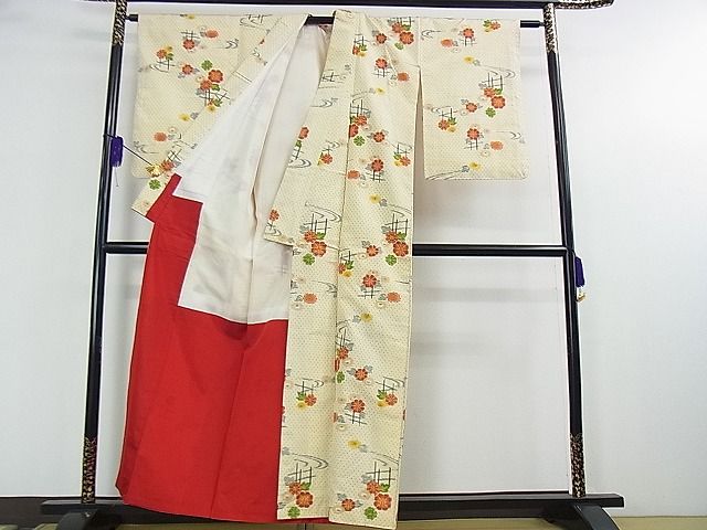 平和屋着物■上質な紬 流水草花文 逸品 DAAC7575ud