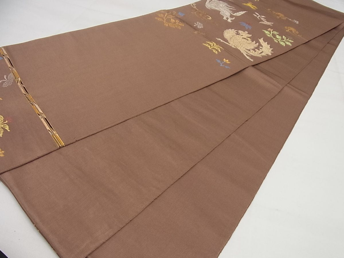 平和屋本店●最高級 龍村平蔵製 木画獅鳳錦 本袋帯 金糸 逸品4s798
