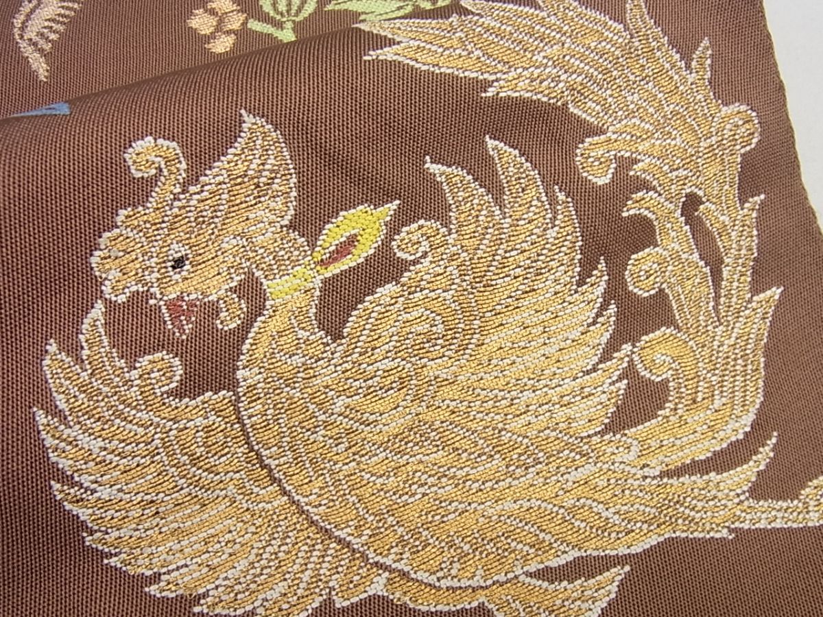 平和屋本店●最高級 龍村平蔵製 木画獅鳳錦 本袋帯 金糸 逸品4s798