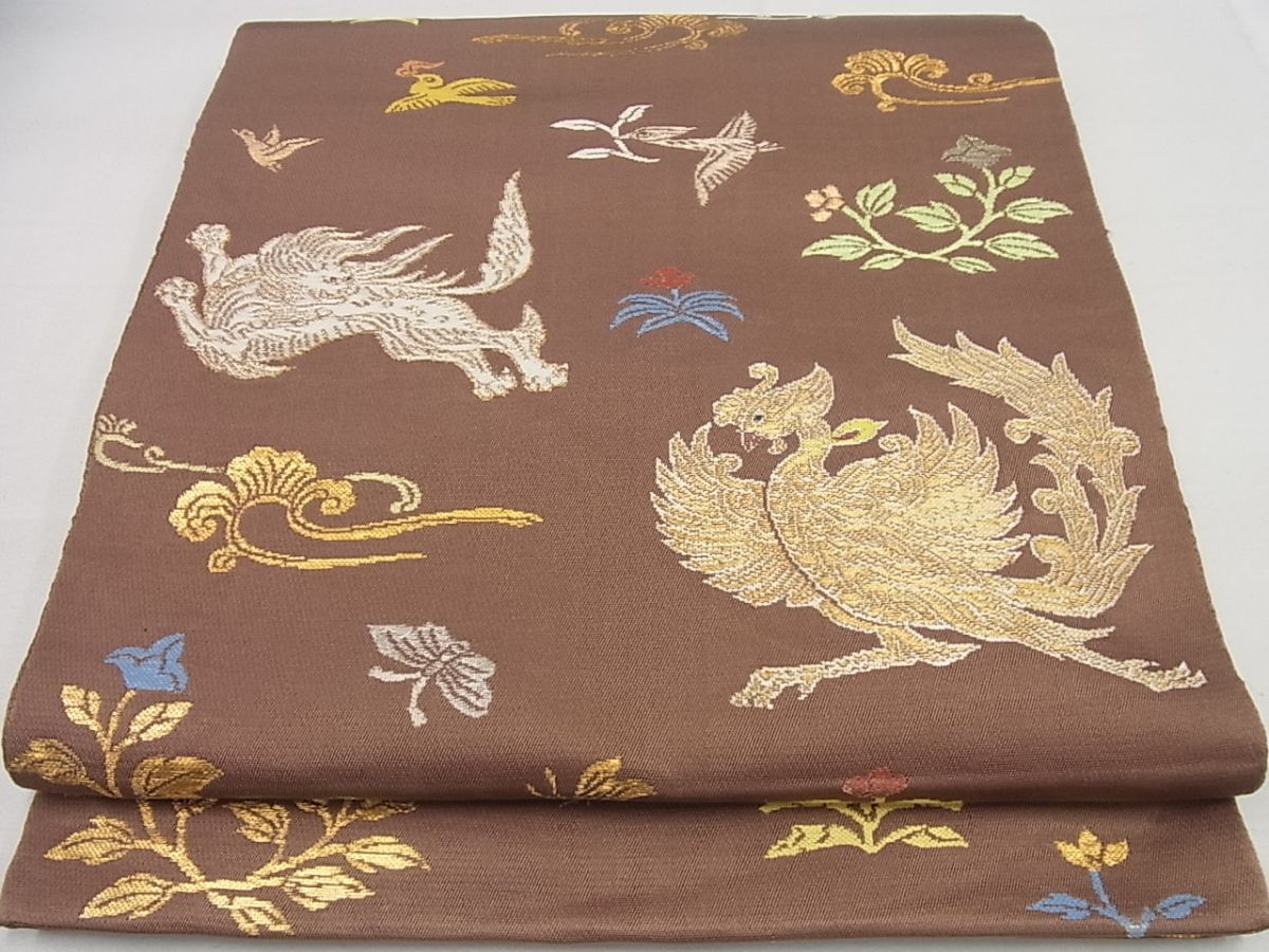 平和屋本店●最高級 龍村平蔵製 木画獅鳳錦 本袋帯 金糸 逸品4s798