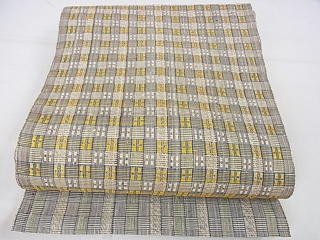 平和屋本店■希少 夏物 人間国宝 平良敏子 喜如嘉の芭蕉布 八寸名古屋帯 花織 希少柄 逸品 未使用 DZAA0321kh4