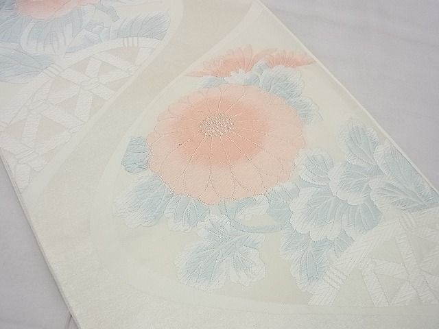 平和屋着物◎六通柄袋帯 唐織 籬流水菊文 銀糸 逸品 BAAD1324vj