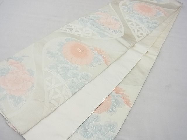 平和屋着物◎六通柄袋帯 唐織 籬流水菊文 銀糸 逸品 BAAD1324vj