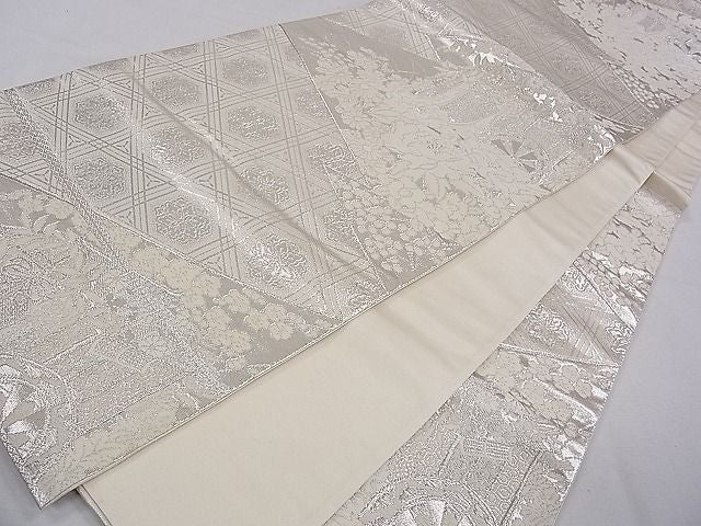 平和屋着物◎六通柄袋帯 松皮菱御所車花文 銀糸 逸品 CAAB2276dx