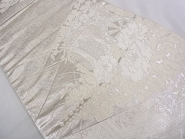 平和屋着物◎六通柄袋帯 松皮菱御所車花文 銀糸 逸品 CAAB2276dx