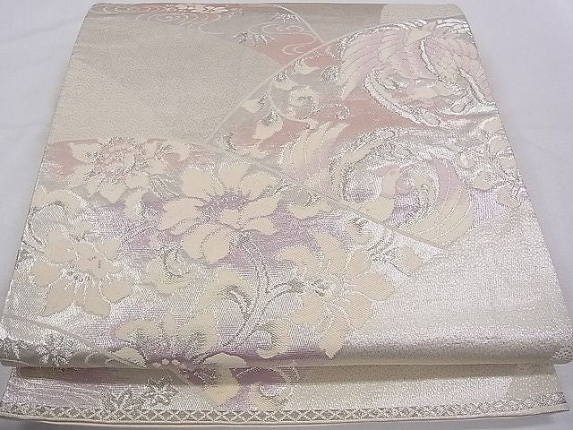 平和屋着物◎六通柄袋帯 鳳凰草花文 銀糸 逸品 CAAB3142dx