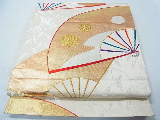 平和屋着物◎六通柄袋帯 扇面花鳥文 金銀糸 逸品 CAAB1460in