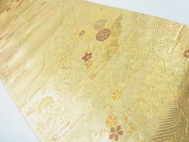 平和屋着物◎六通柄袋帯 流水草花文 古典引箔 逸品 CAAB1463in