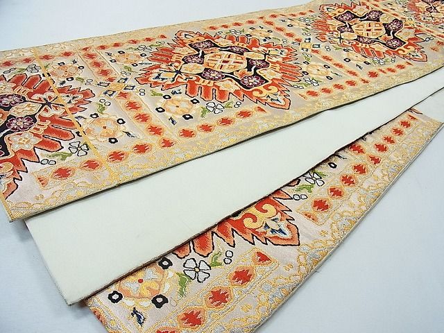 平和屋着物◎六通柄袋帯 吉祥花文 金銀糸 逸品 CAAB1465in