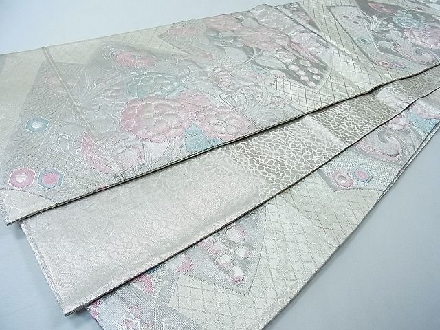 平和屋着物◎九百佐賀錦 六通柄袋帯 彩鳥寿光文 銀糸 逸品 CAAB1531in