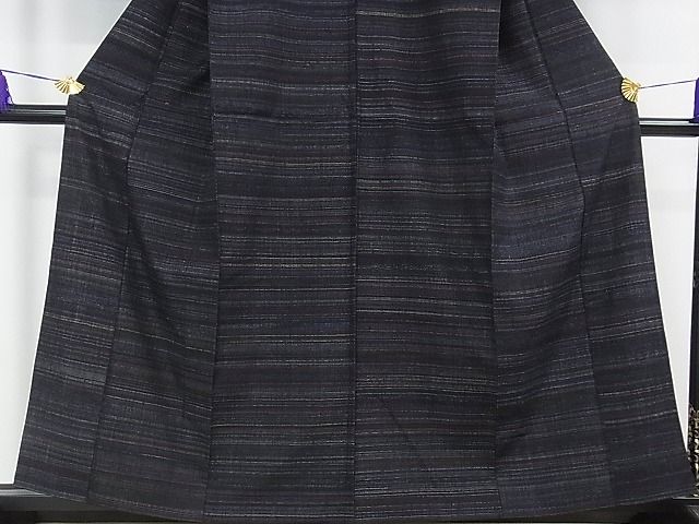 平和屋本店■希少 本場結城紬 重要無形文化財 永井千代子作 単衣 横縞 反端付き 逸品 未使用 DZAA0494kh4