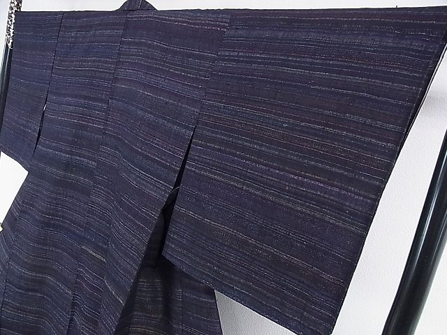 平和屋本店■希少 本場結城紬 重要無形文化財 永井千代子作 単衣 横縞 反端付き 逸品 未使用 DZAA0494kh4