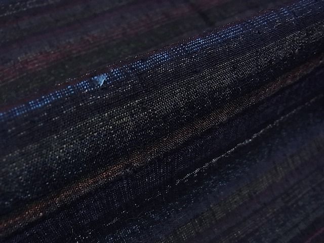 平和屋本店■希少 本場結城紬 重要無形文化財 永井千代子作 単衣 横縞 反端付き 逸品 未使用 DZAA0494kh4