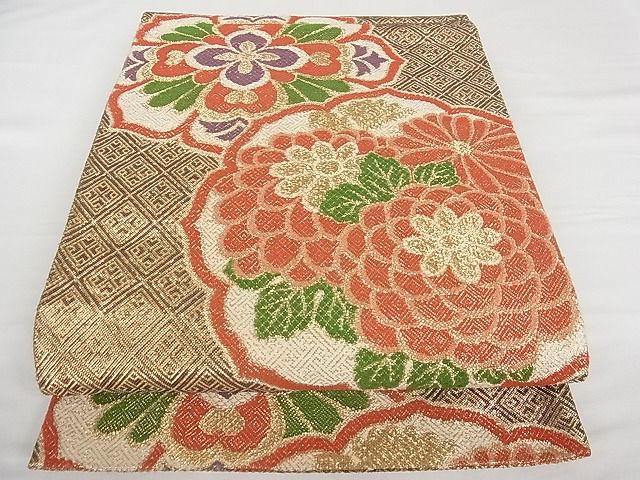 平和屋着物■六通柄京袋帯 花丸文 金糸 正絹 逸品 AAAE8463Apf