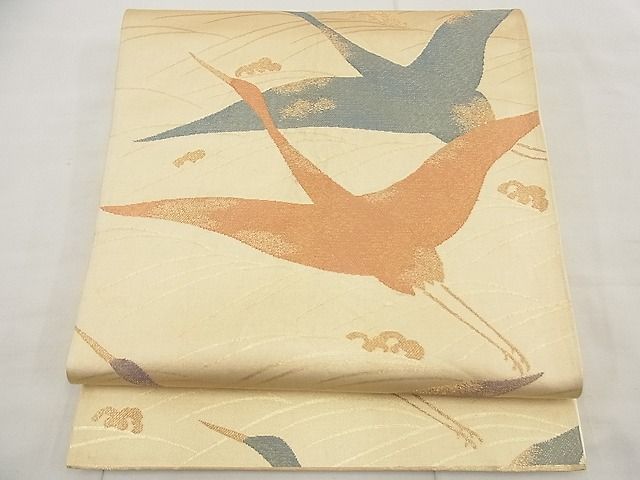 平和屋着物◎六通柄袋帯 飛鶴立波文 金糸 逸品 BAAD3005kj