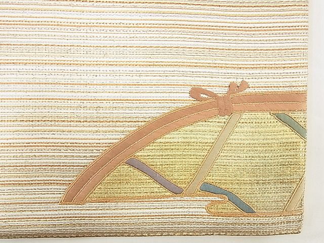 平和屋着物◎太鼓柄袋帯 駒刺繍 如水つづれ 籬 金糸 逸品 BAAE0616kj
