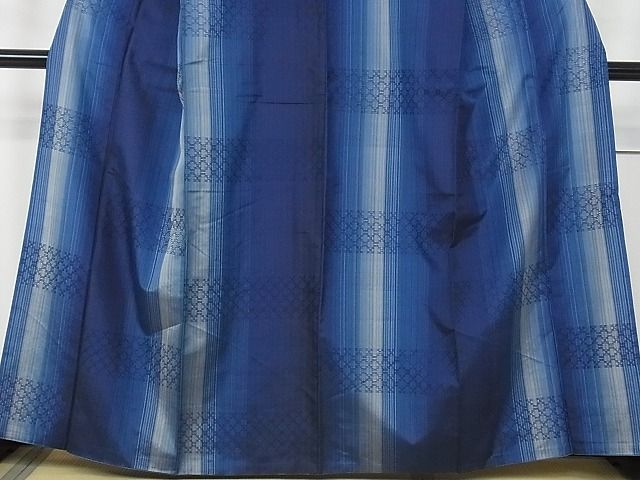 平和屋本店●超希少 日本工芸会正会員 秋山眞和 綾の手紬 手織 本藍染 花織 逸品 CZAA0039s4