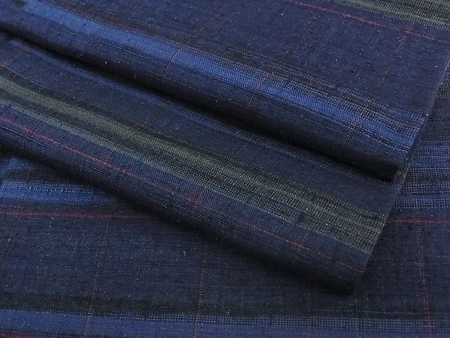 平和屋本店●極上 郡上紬 草木染 横段文 逸品 CZAA0049s4