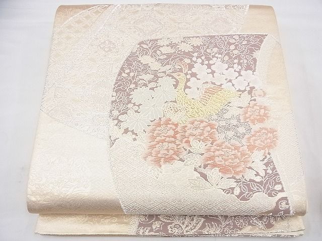 平和屋着物◎六通柄袋帯 唐織 孔雀花絵巻 金銀糸 逸品 BAAD8424fk
